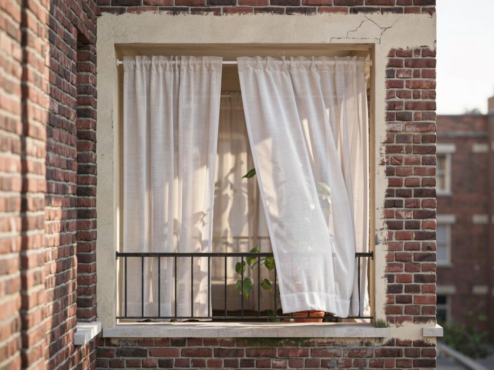 przytulny balkon z zasłonami
